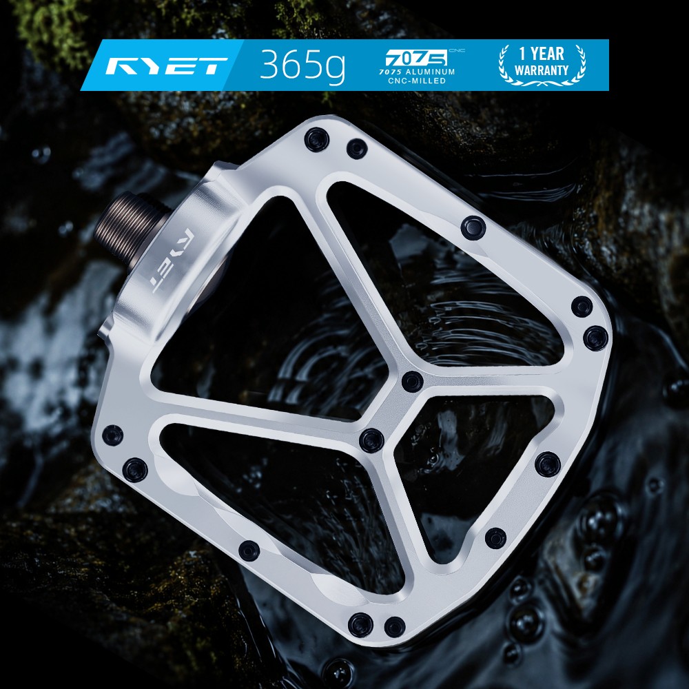 RYET CNC Machined Pedals 365g 7075 Aluminum DU Bearings Flat MTB Road Bike