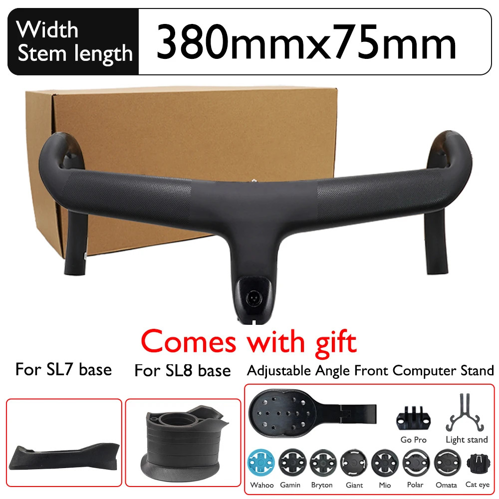 Carbon Fiber Road Bike Integrated Handlebar 28.6mm with Computer Bracket/ Base