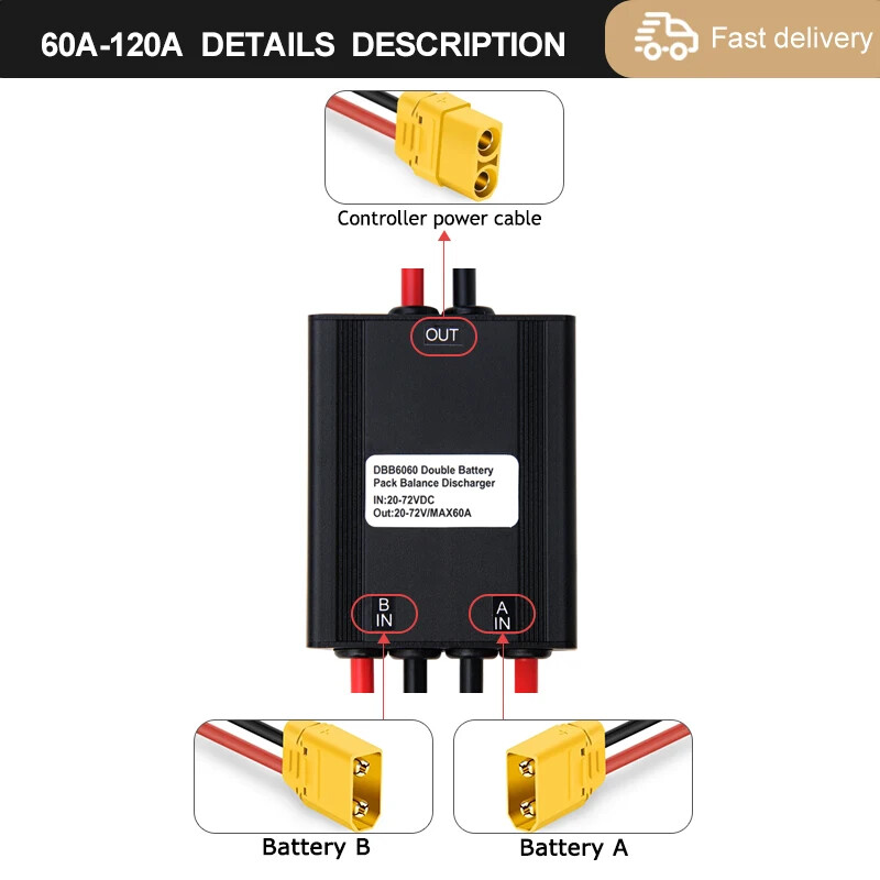 E-bike Battery Module 20A-100A 20V-70V E-bike Dual Battery Connect 40-100V 120A