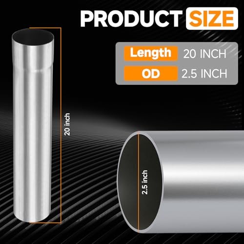 Straight Exhaust Pipe OD, Stainless Steel 20″ Long Mandrel 2.5″ 20 INCH