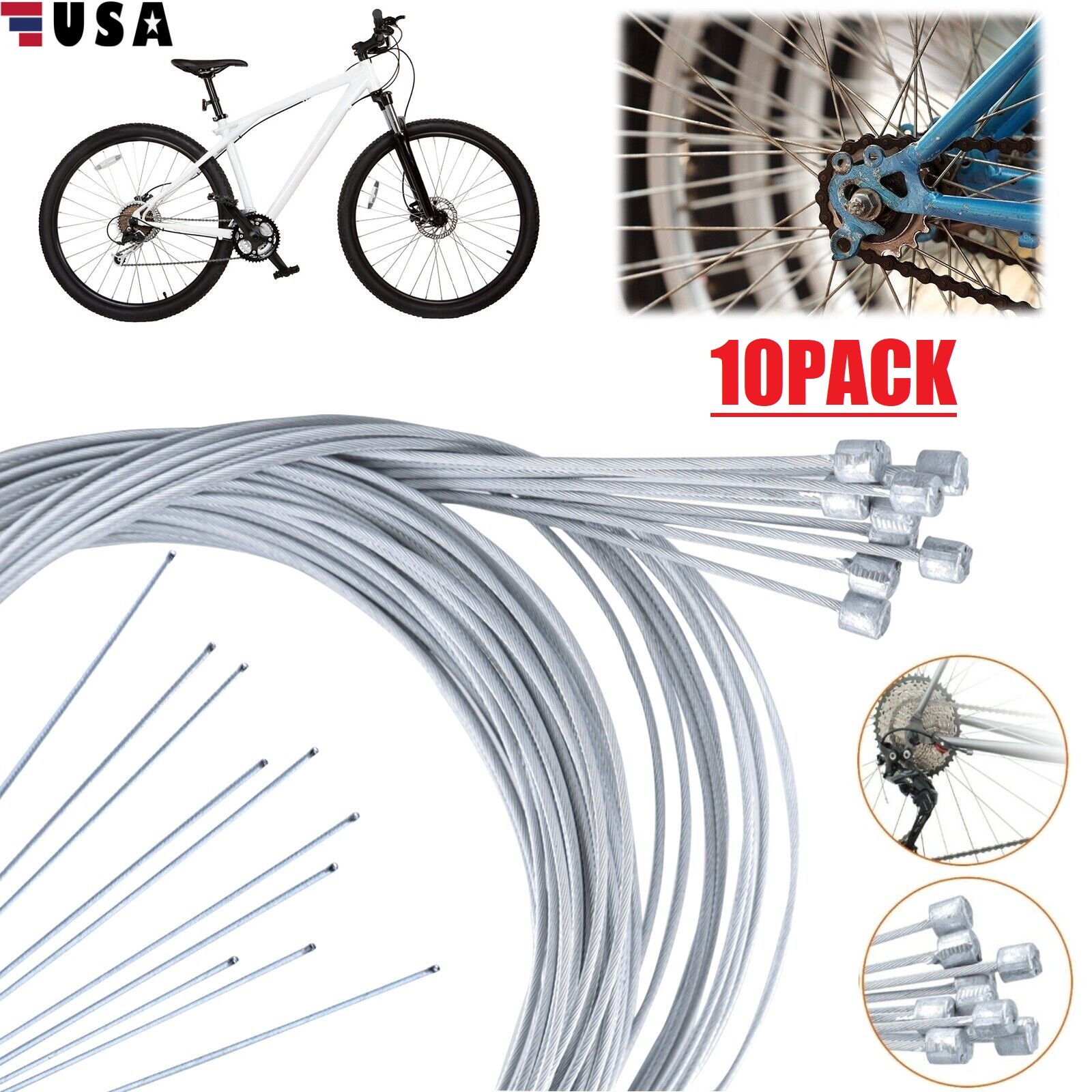10Pcs Bicycle Shift Shifter Derailleur Gear Stainless Steel Inner Cable Wire USA