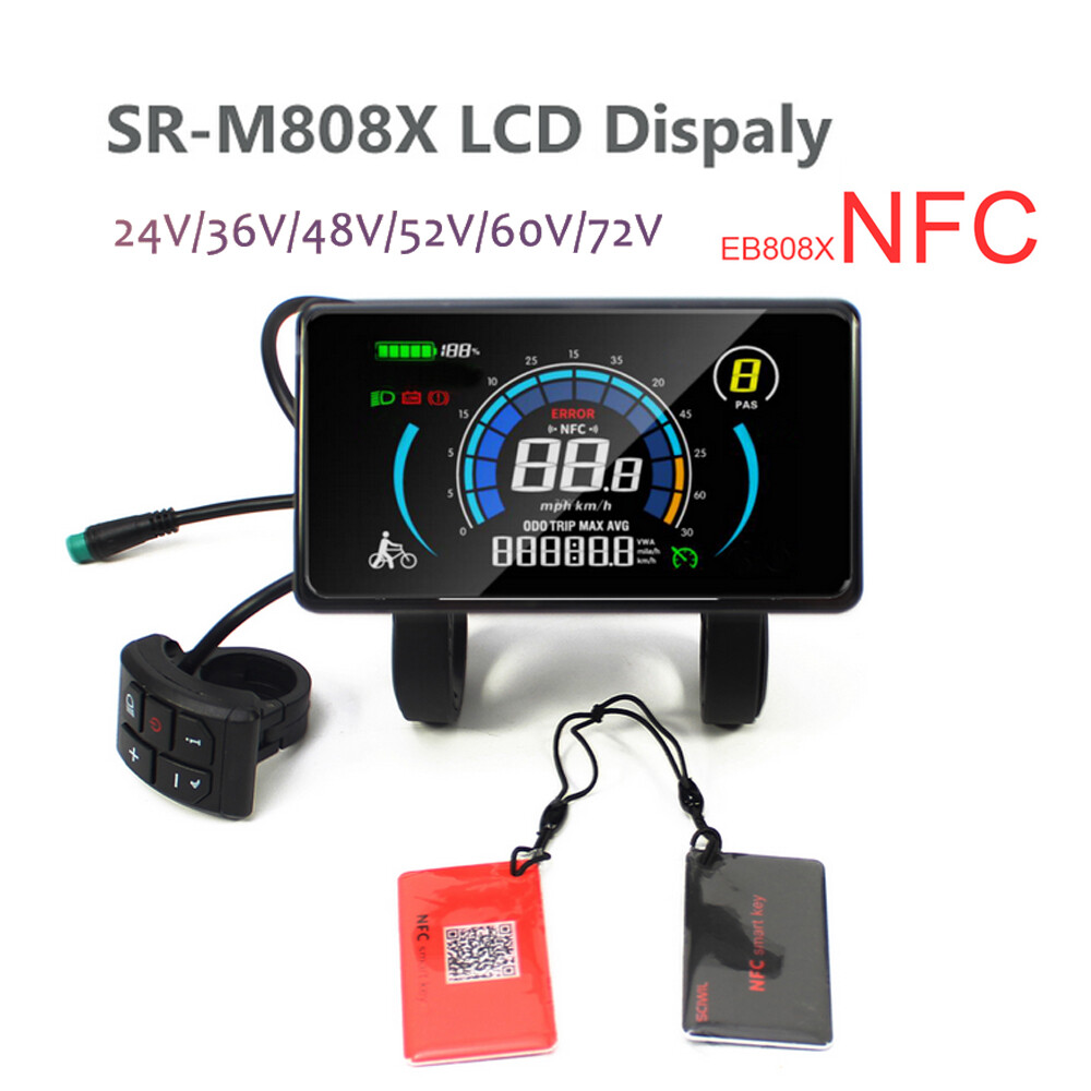 Ebike 24V/36V/48V/52V/60V/72V NFC SR-M808X LCD Display Speed Meter Control Panel
