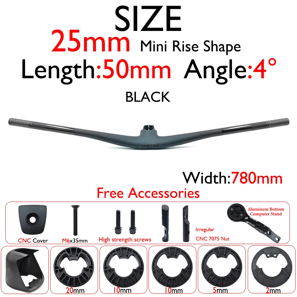 Carbon Fiber Mountain Bike Handlebar Integrated Handlebar 28.6mm 4°/5° Angle