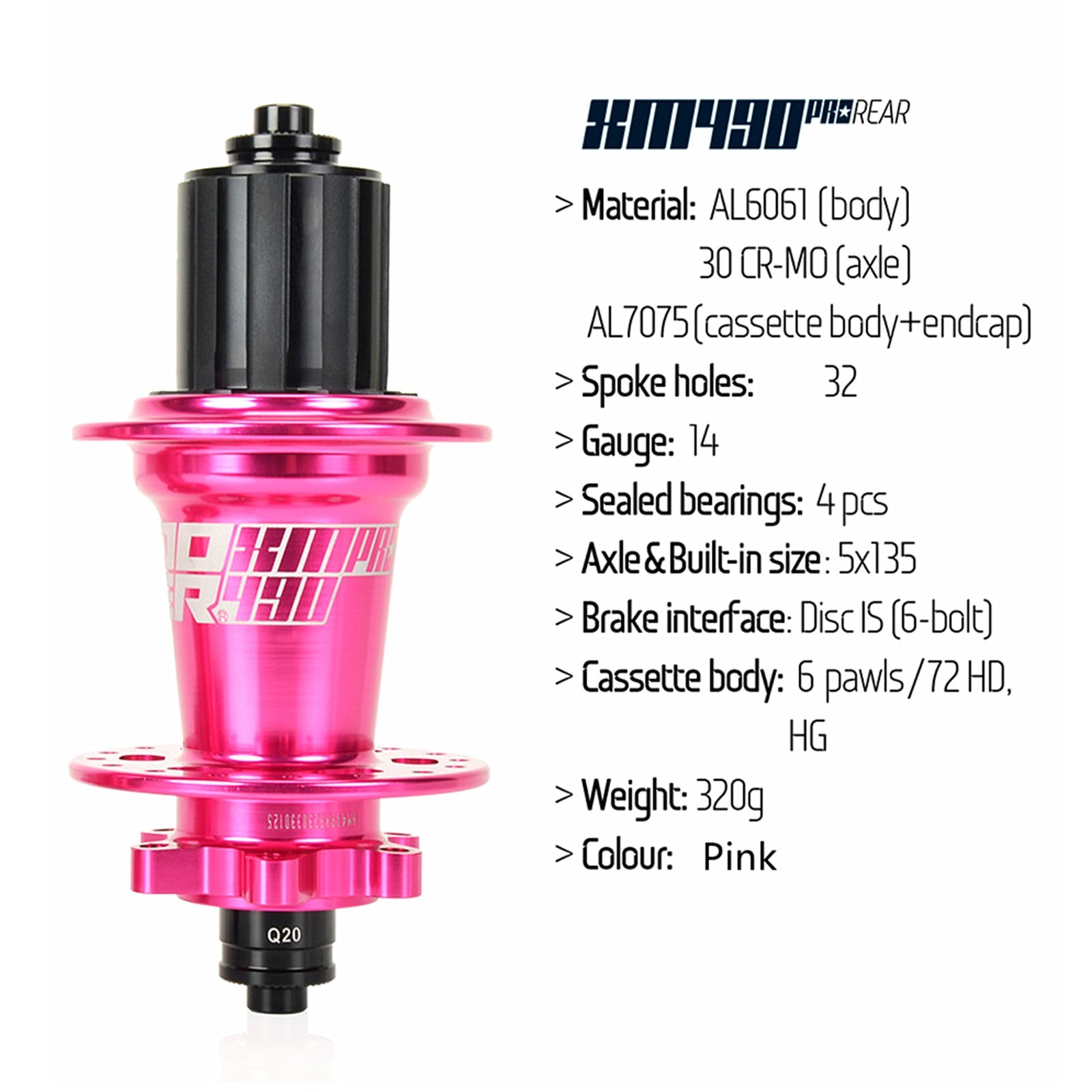 XM490 PRO MTB Rear Hub 5x135mm 32 Hole Quick Release Fit for Sram& Shimano 8-11S