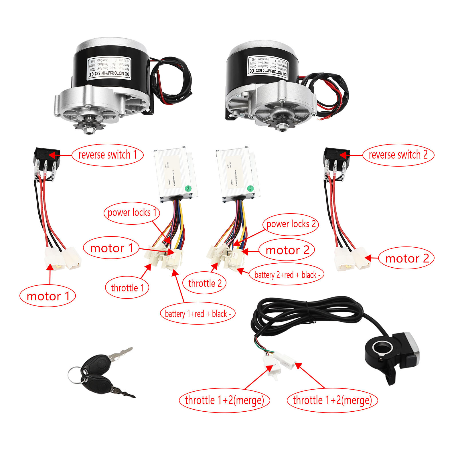 Double Wheel Motor Drive For Electric Cart Scooter Air Wheel Conversion Kit 250W