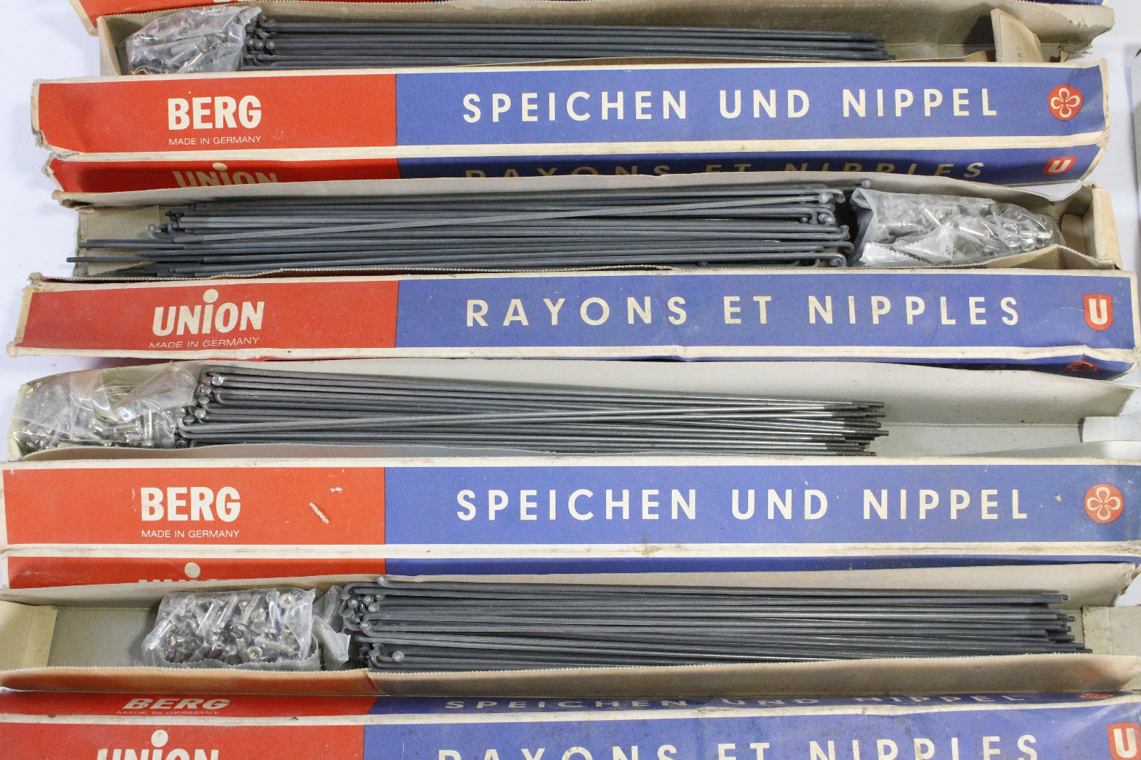 (11) Berg Union Bike Spokes/Nipples Boxes Assorted Sizes NOS 1980s Germany