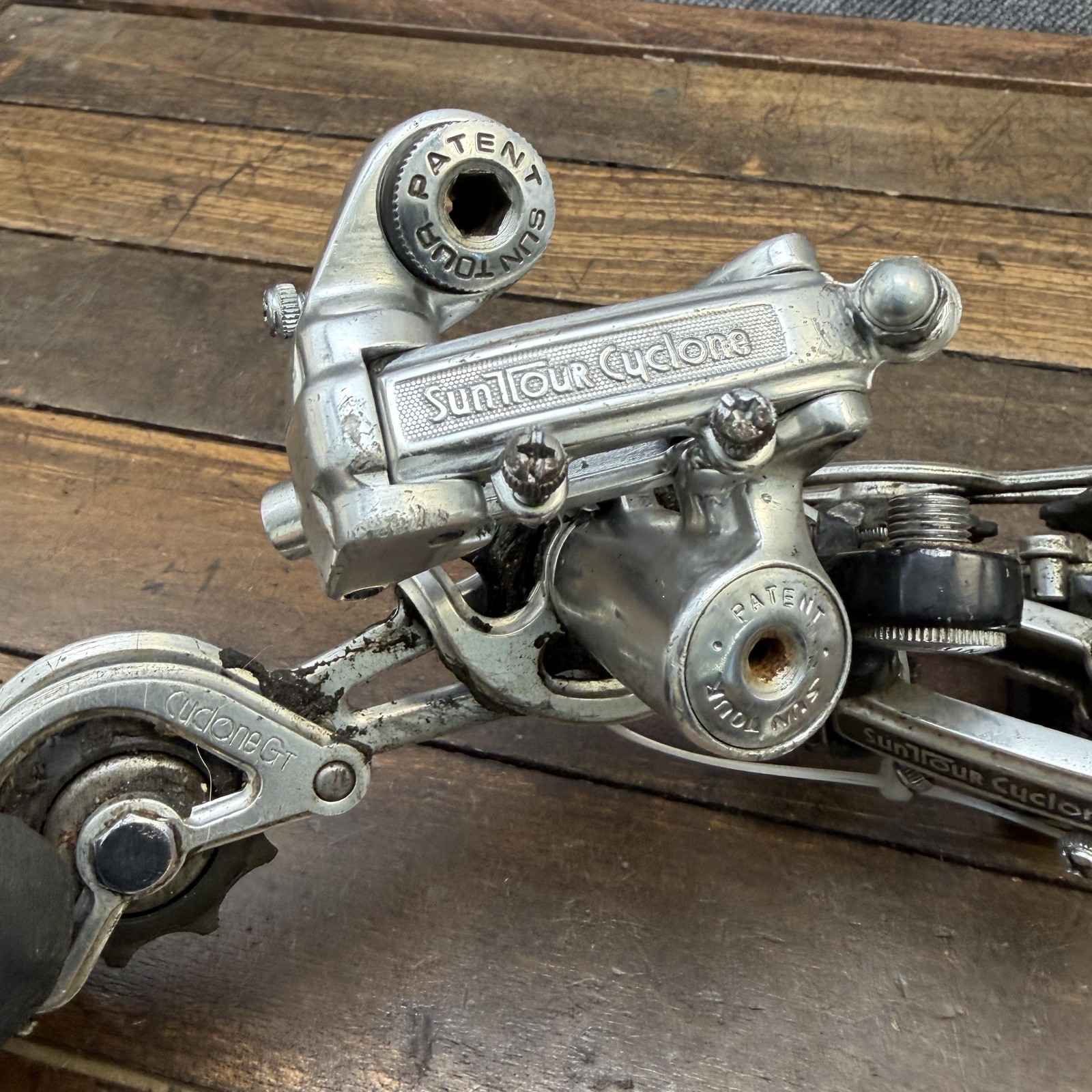 Vintage SunTour Cyclone GT Rear Derailleur Lot Long Cage Hanger Silver Japan