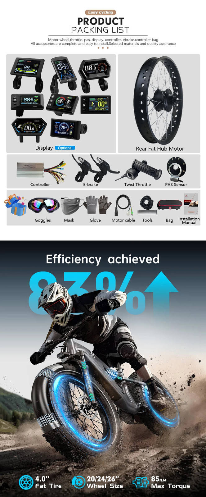 48V 750W Fat Tire Brushless Rear Cassette Hub Motor Wheel for Snow Electric Bike
