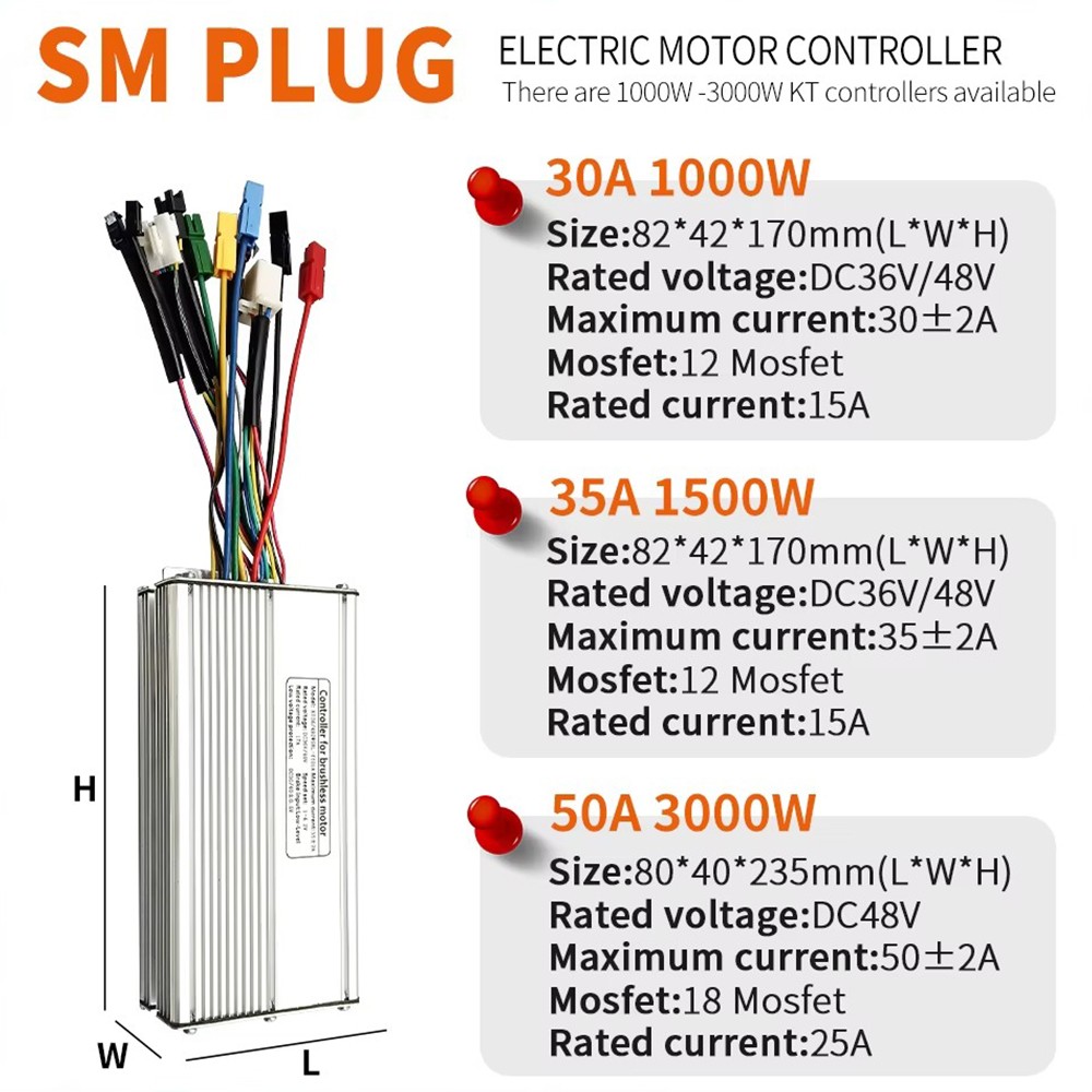 E-Bike 36V/48V KT 1000W-3000W 30A-50A Brushless Motor Controller +LCD Display