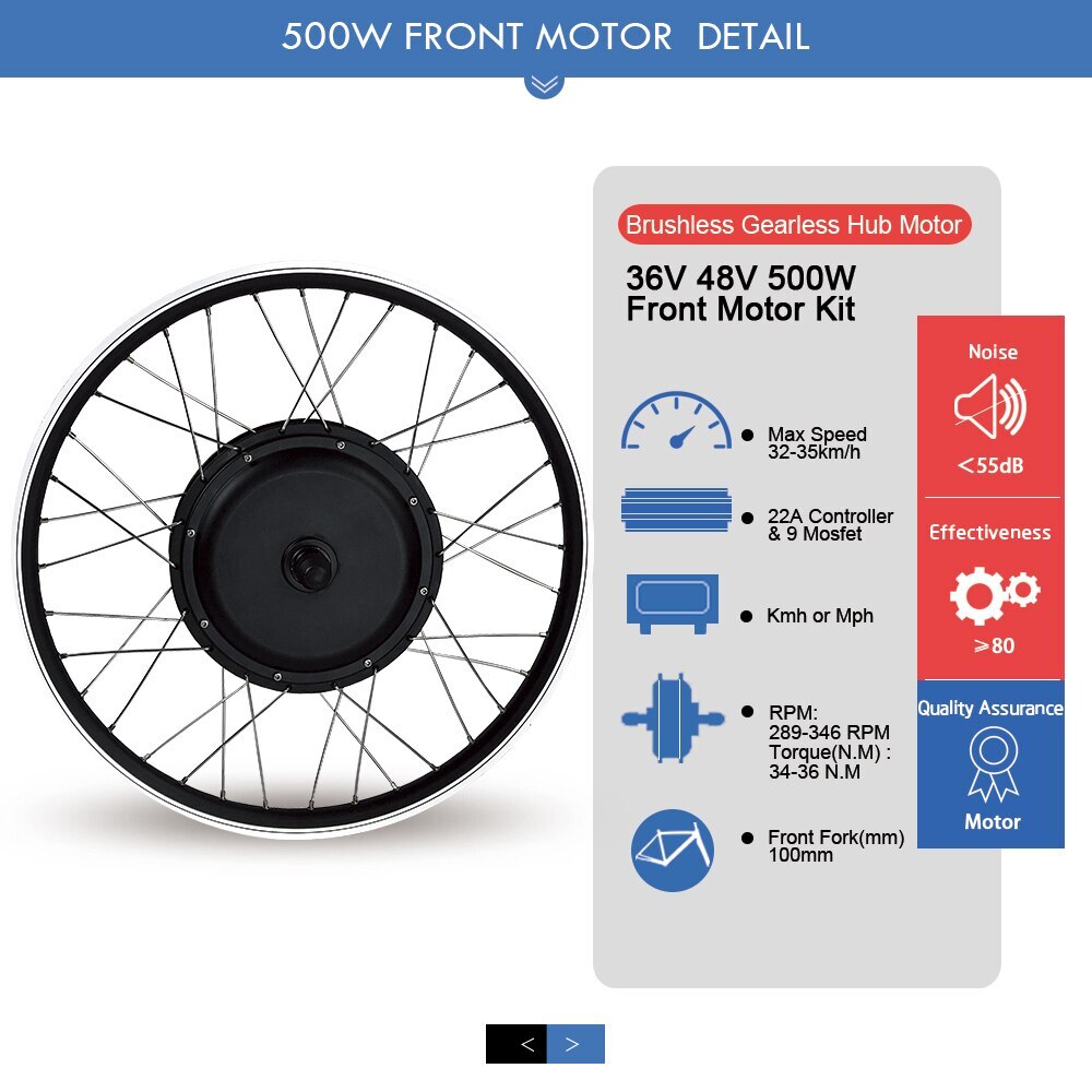 E-bike Conversion Kit Brushless Gearless Front Wheel Motor 36V 48V 500W Display