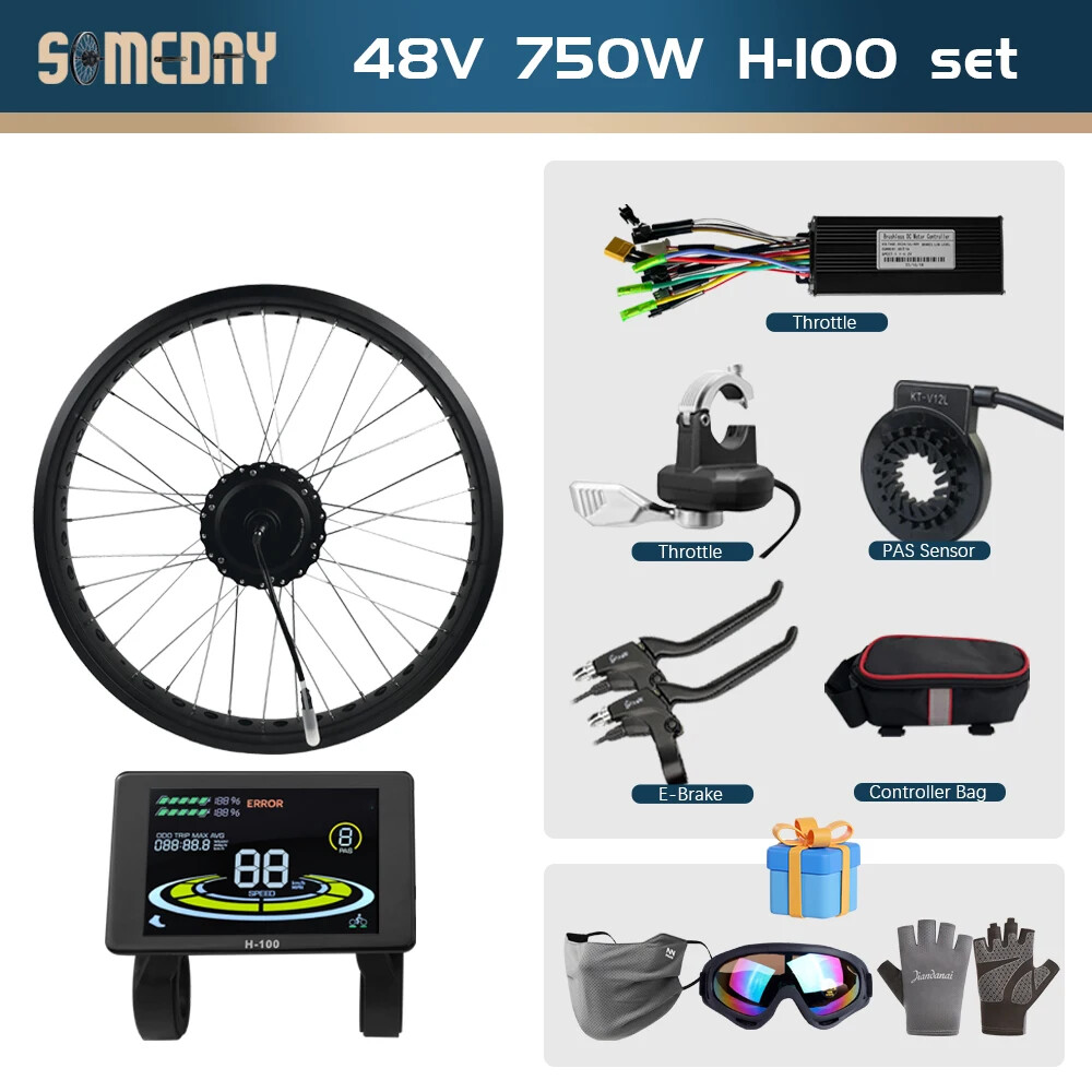 750W E-Bike Conversion Rear Cassette Hub Motor Kit 20 24 26″ Snow/Beach Fat Bike