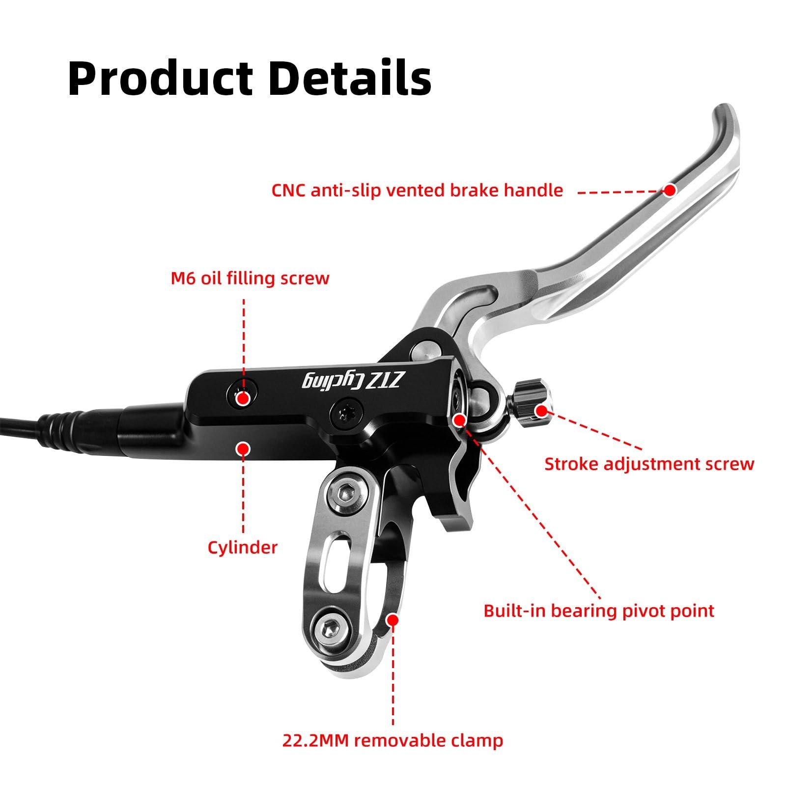 Hydraulic Disc Brake Set for MTB, 4 Piston, Ceramic Pads, 850mm & 1550mm Hoses,