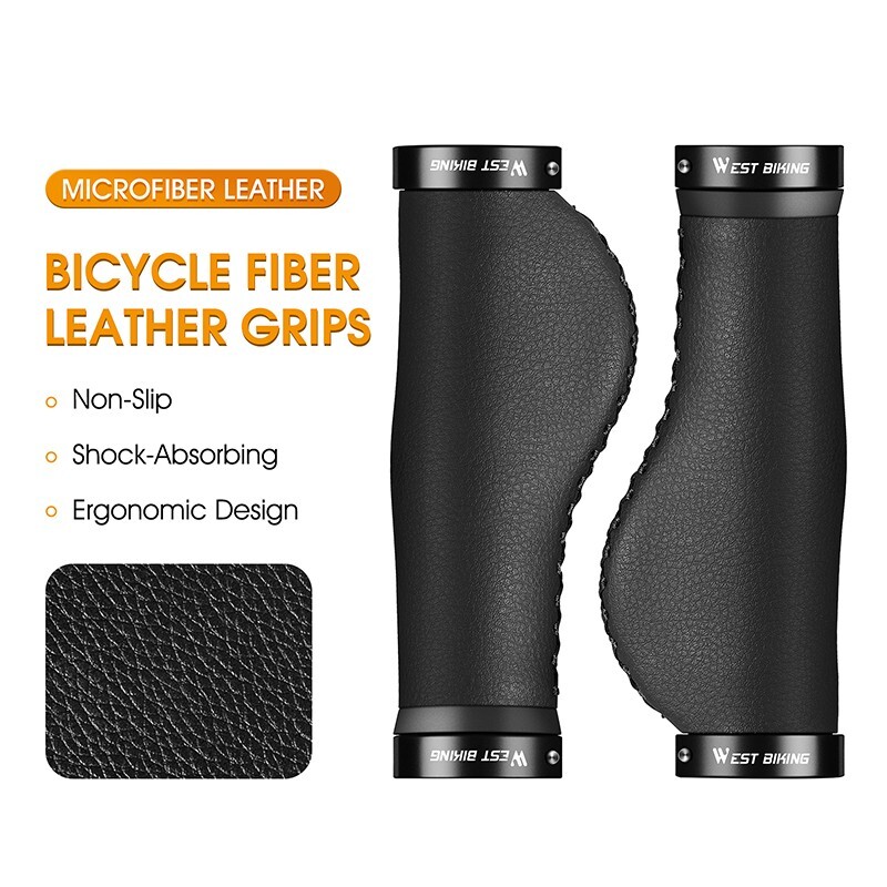 WEST BIKING MTB Fahrradgriffe Lock-on Leder Fahrrad Griff 22.2mm Schwarz