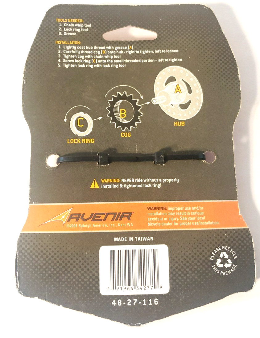 Avenir 16 Tooth Fixed Cog for Right Hand Thread for Raleigh Bikes NOS