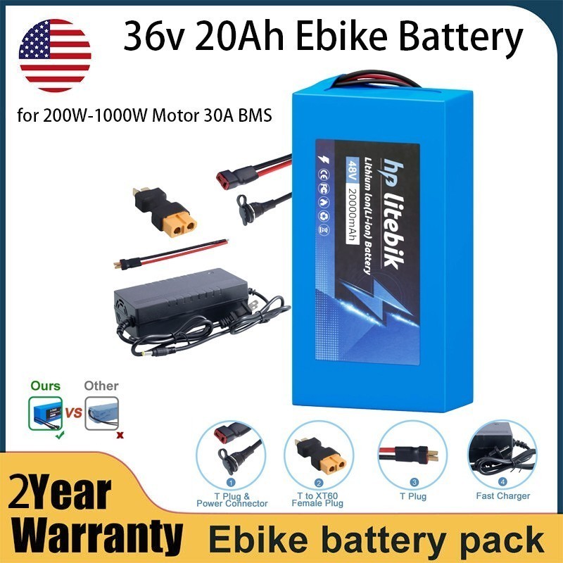 36v 20Ah Lithium Lifepo4 Ebike Battery Pack for 200W-1000W Bike Motor 30A BMS US