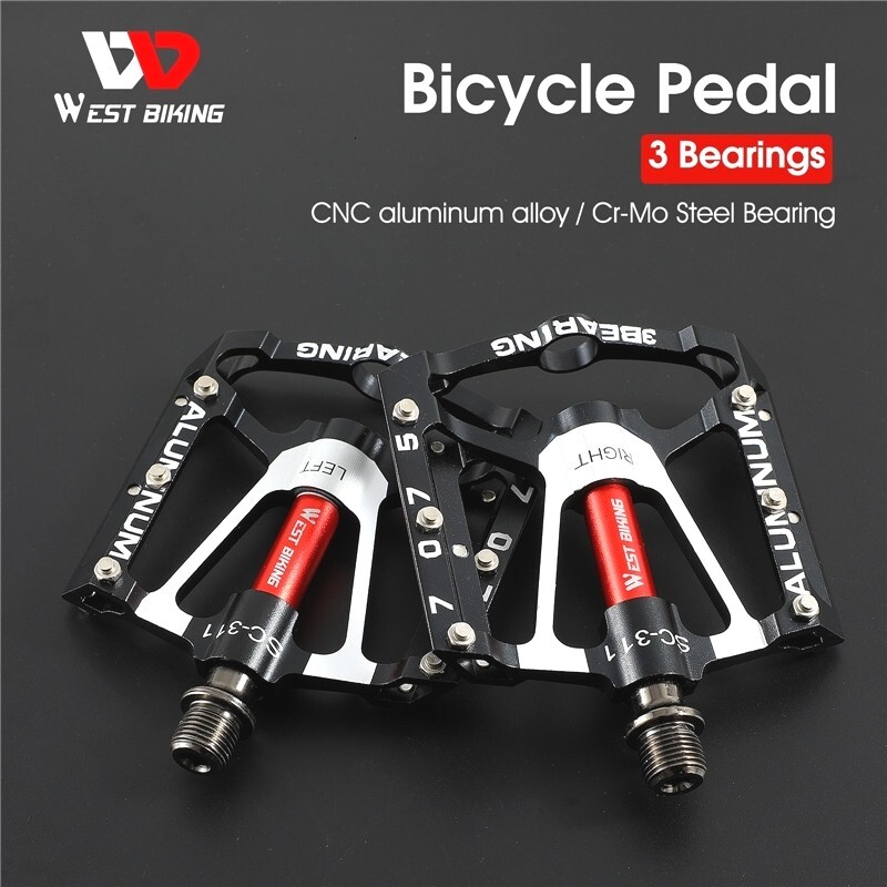 WEST BIKING 3 Sealed Bearing Bicycle Pedals Aluminum Bike Pedals Black 9/16 in