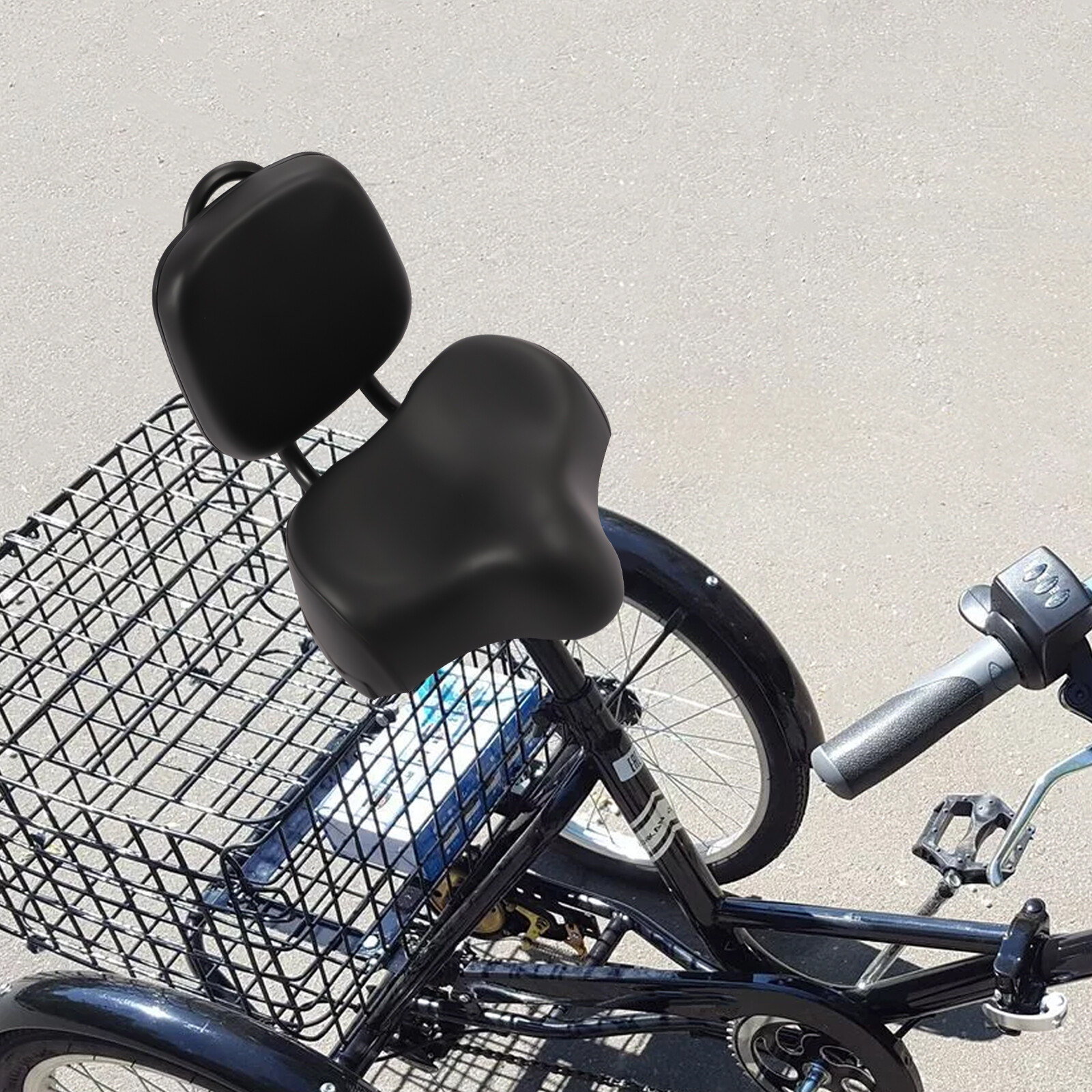 Bike Seat with Backrest Extra Wide Bicycle Tricycle Saddle Seat Support Black