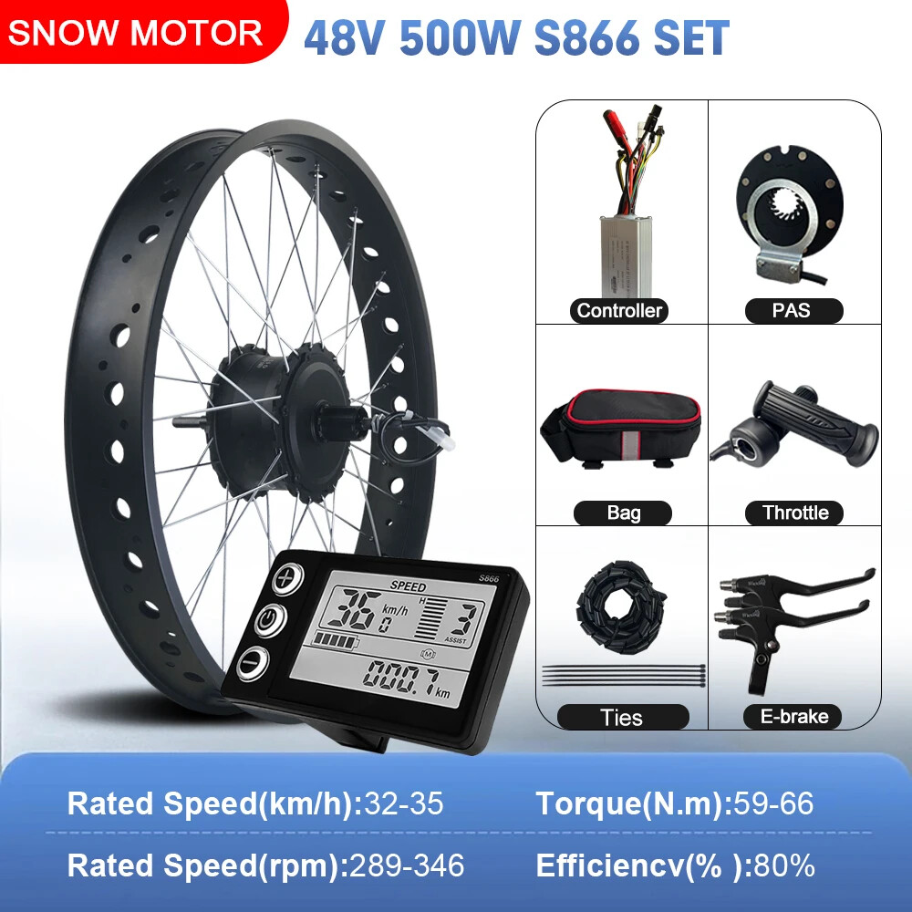 36V 48V 500W 20 24 26er Snow Fat E-bike Rear Cassette Hub Motor Conversion Kit