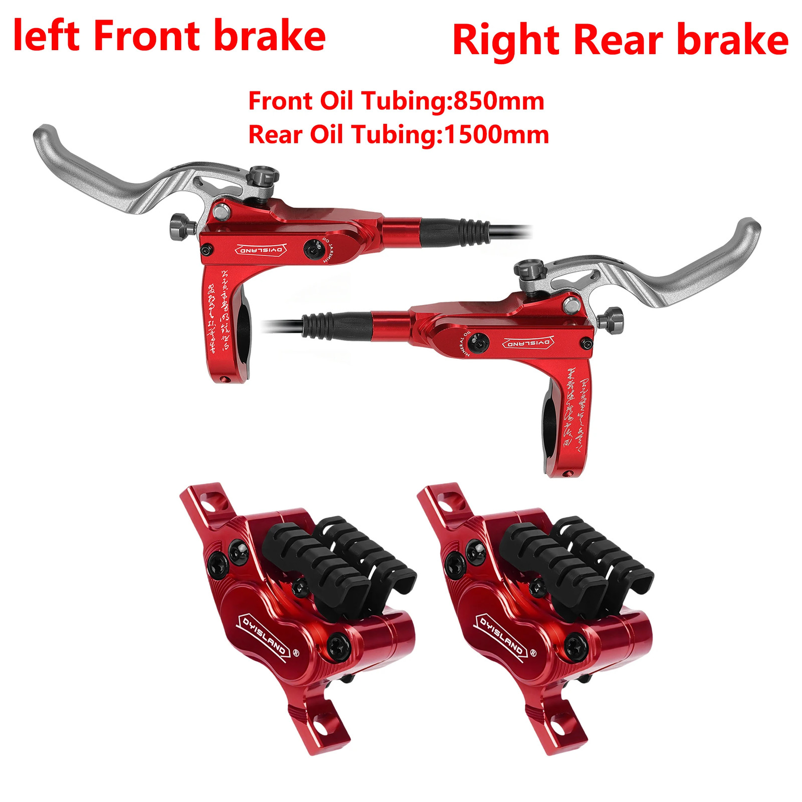 DYISLAND MTB 4-Piston Hydraulic Disc Brake Set 850/1500mm Ceramic Pads AM DH