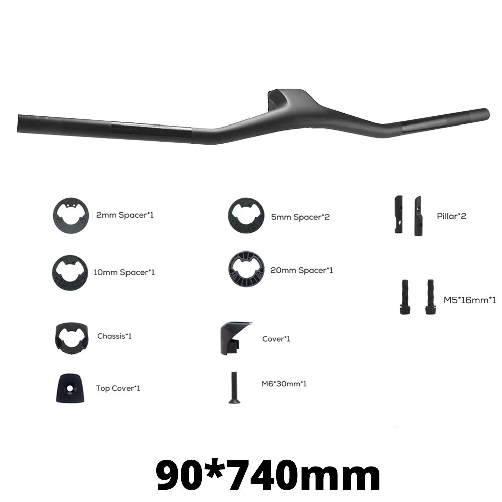 Full Carbon 740MM -40° Integrated MTB Bicycle Handlebar 70-100mm Matte Riser Bar