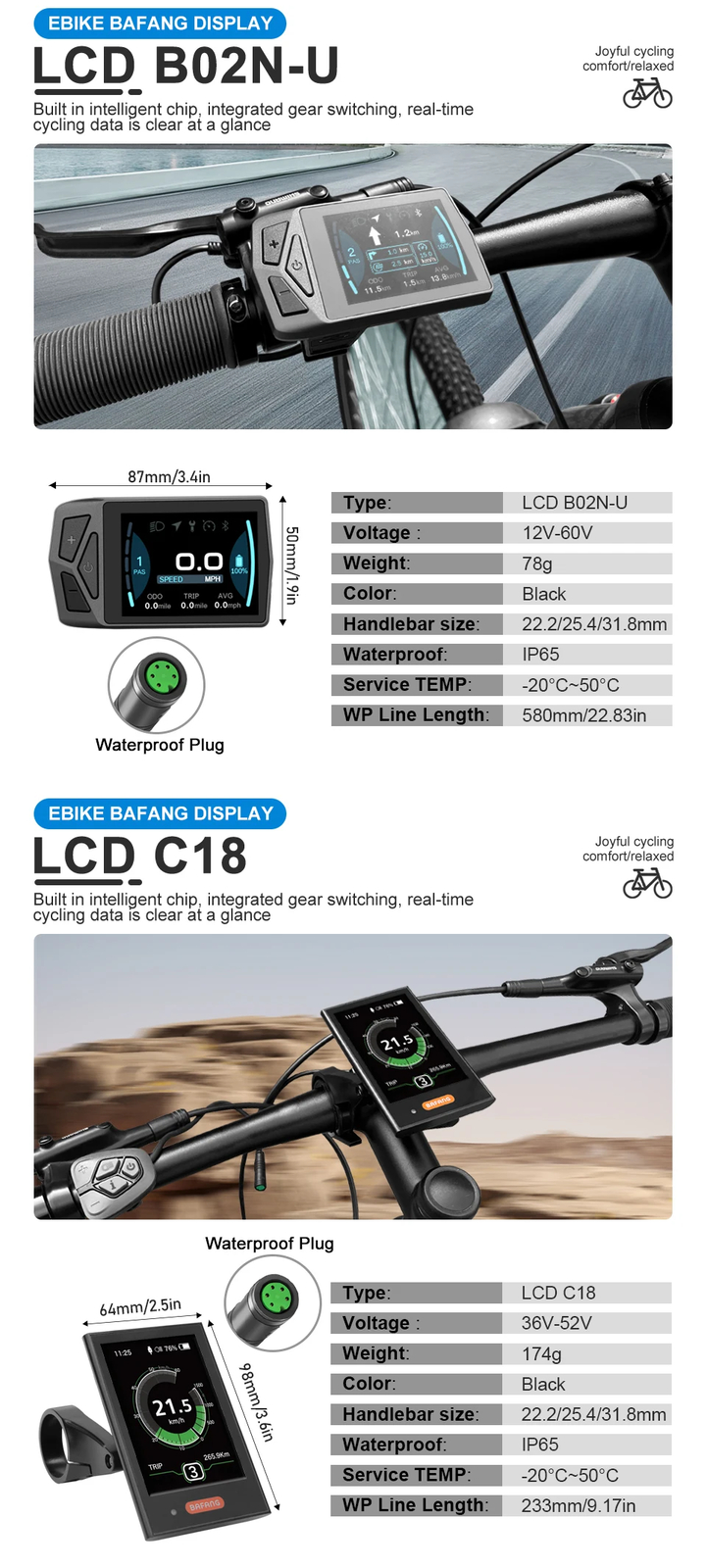 Ebike Intelligent LCD Screen Display Waterproof 5 Pin for BAFANG Mid Drive Motor