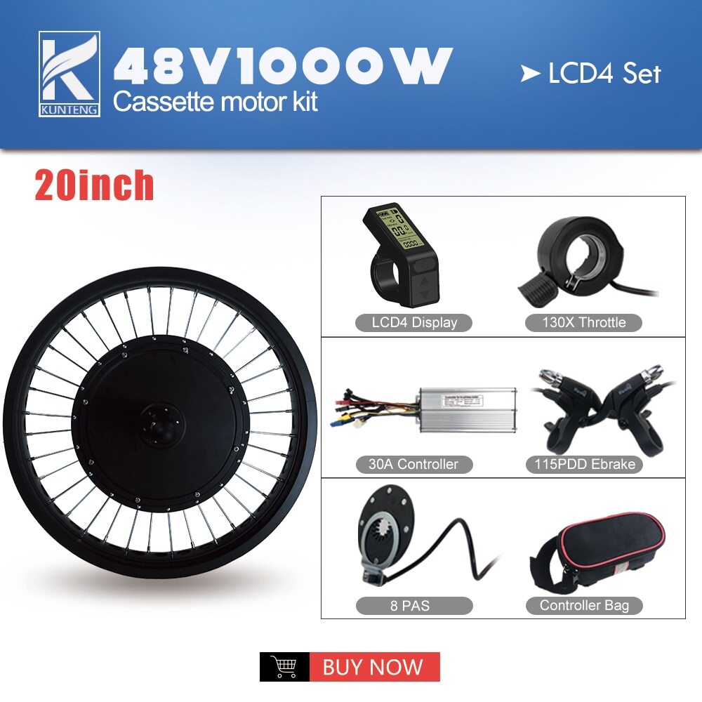 Ebike Conversion Kit Fat Tire 20 26 Inch 48V 1000W Rear Cassette Wheel Hub Motor