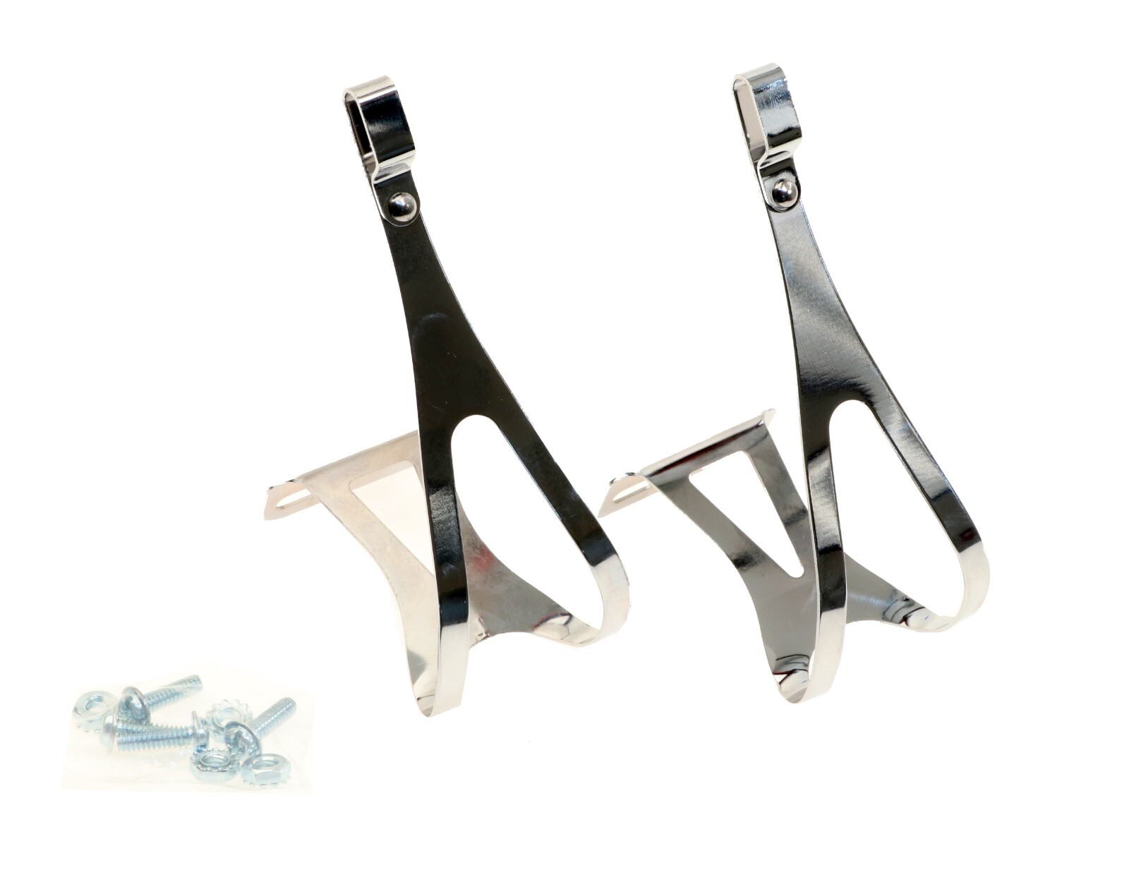 Chien King Single Strap Steel Toe Clips Large Silver w/ Bolts Bike Clip NEW