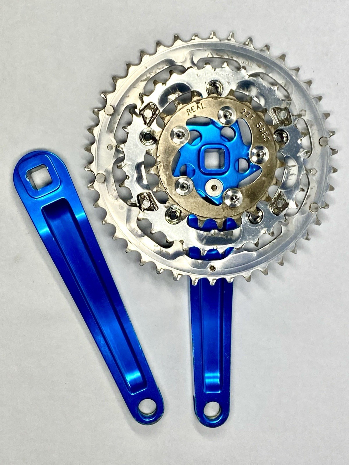 Kooka Blue Anodized MTB Crankset 175mm w/ BB-UN71 & REAL 22T Ring Vintage CNC