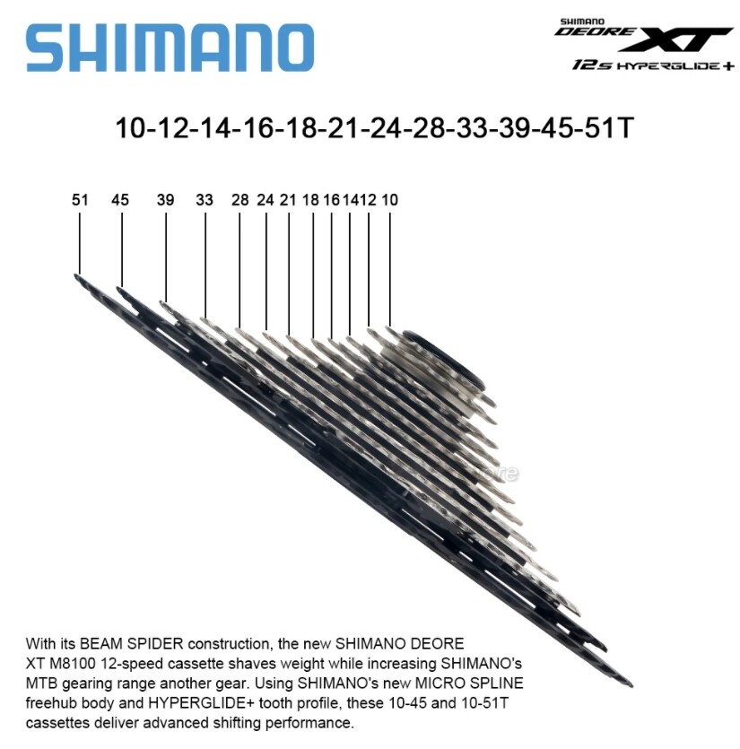 NEW Shimano DEORE XT CS-M8100 Cassette MTB 12 Speed 10-51 Microspline Sprocket