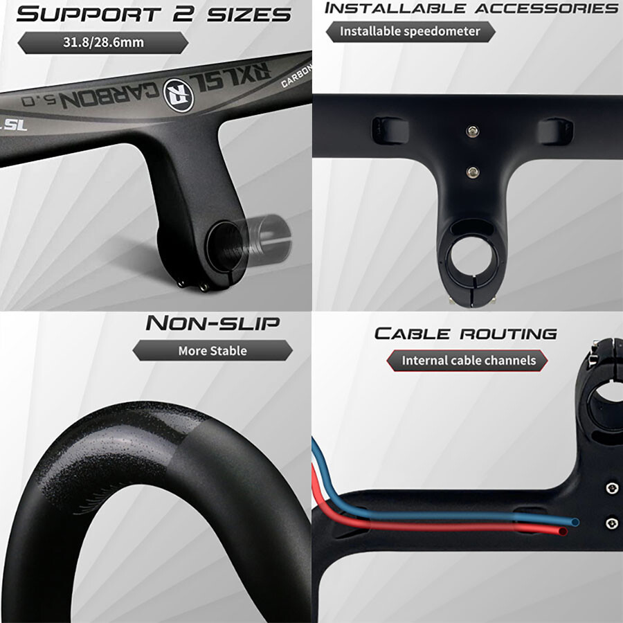 Road Bicycle Integrated Handlebar Stem OD2 31.8/28.6 Carbon Drop Bar 400 420 440
