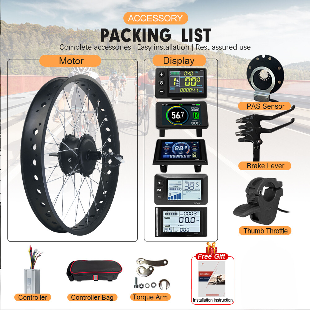 20 24 26inch Snow E-bike Fat Tyre Kit 750W Brushless Gear Rear Hub Motor Wheel