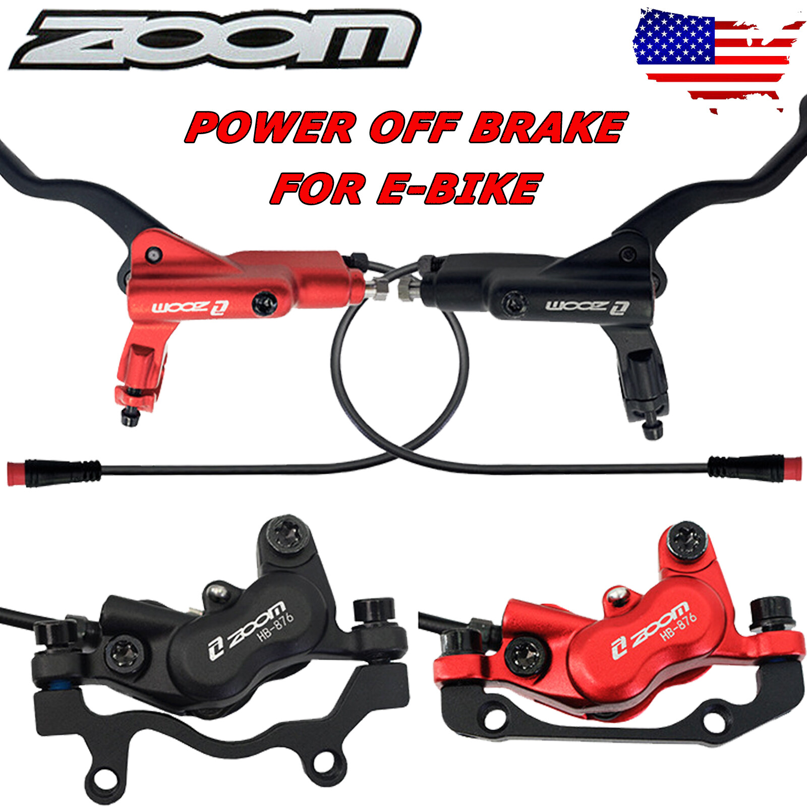 ZOOM HB-876E 4-Pistons Hydraulic Disc Brakes Front&Rear E-Bike Power-Off 160mm