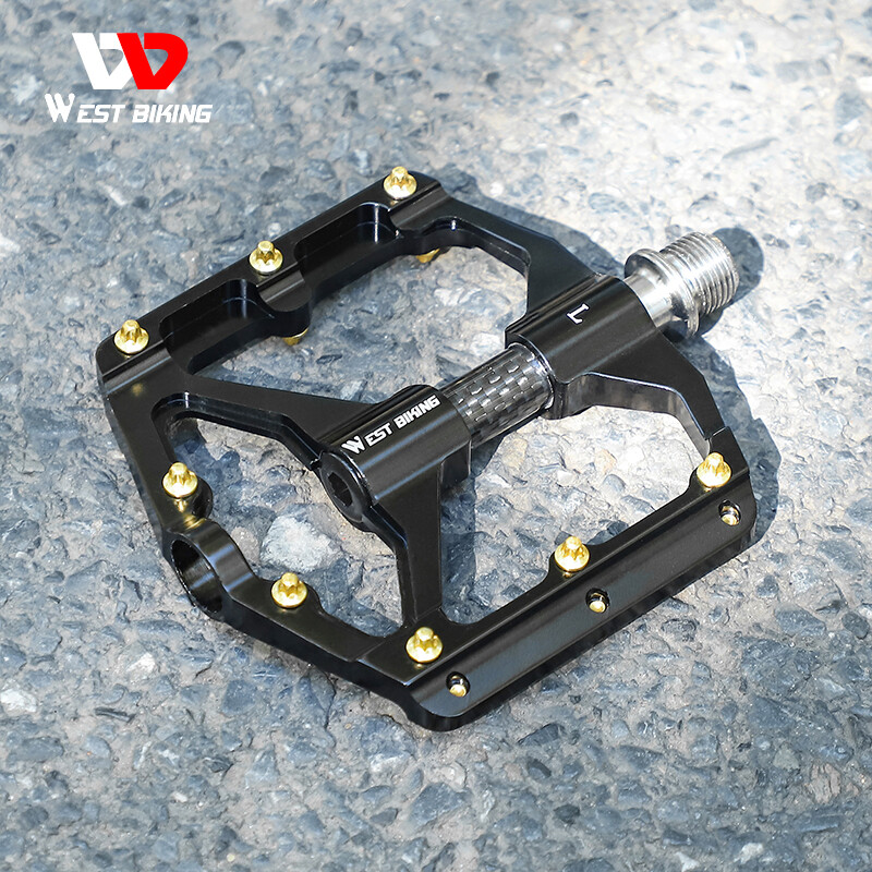 WEST BIKING Carbon Fiber Axle 3 Bearings MTB Road Bike Bicycle Flat Pedals 9/16″