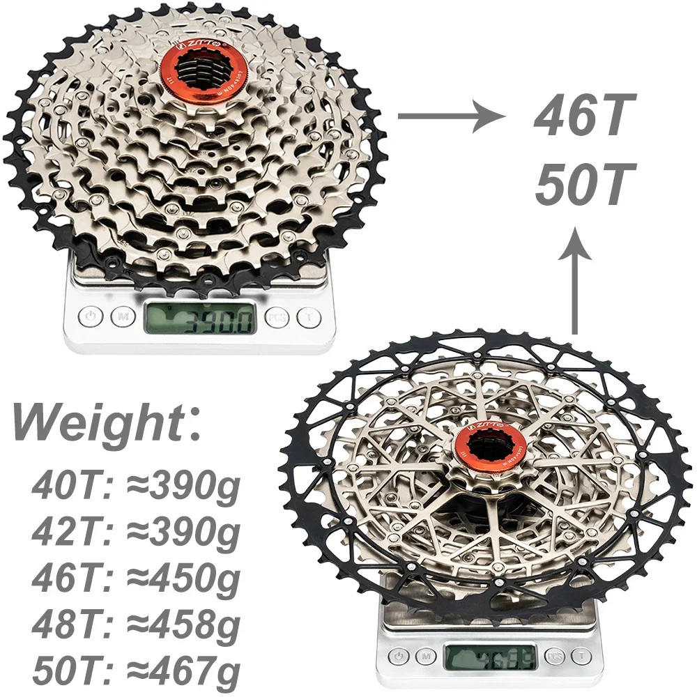 ZTTO 10-Speed MTB Cassette 11-40T/42T/46T/48T/50T Steel Freewheel HG Hub