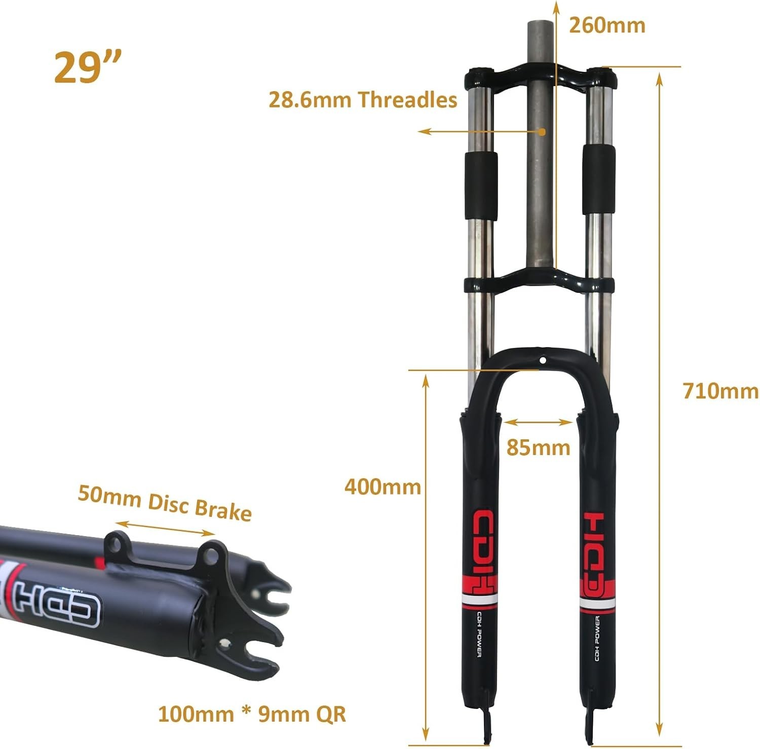 CDH 29″ Bicycle Fork Suspension Bike Fork & Headset Double Shoulder triple tree
