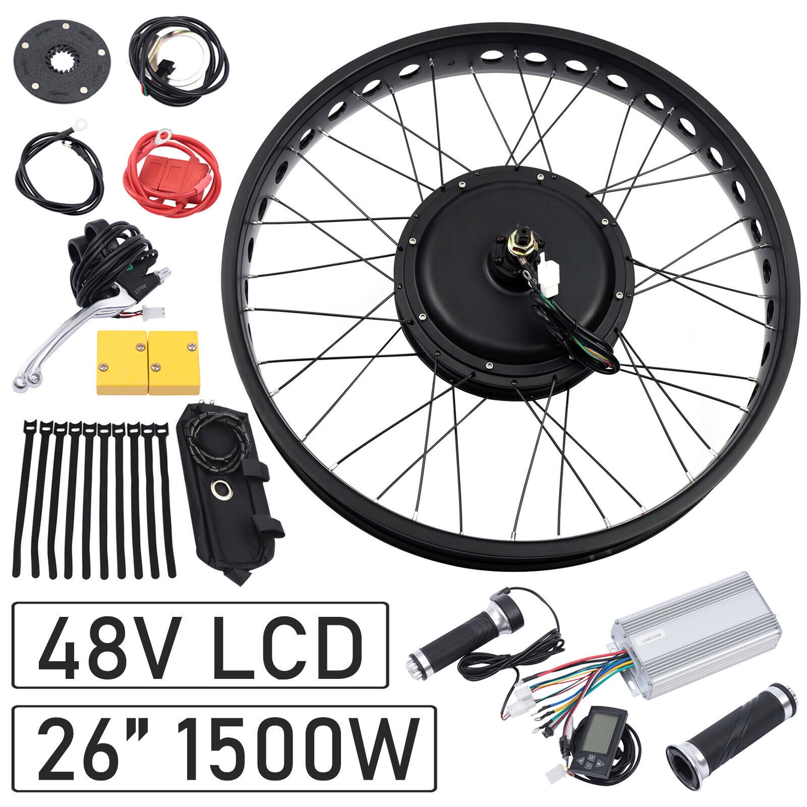 26″ 48V 1500W E bike Fat Tire Bicycle Rear Hub Motor Conversion Snow Wheel Kit