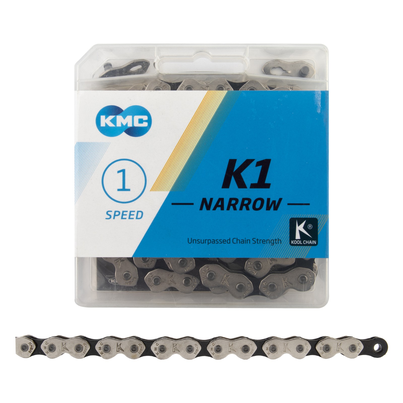 KMC K1 Kool Narrow Chain – Single Speed 3/32″, 110 Links, Silver/Black