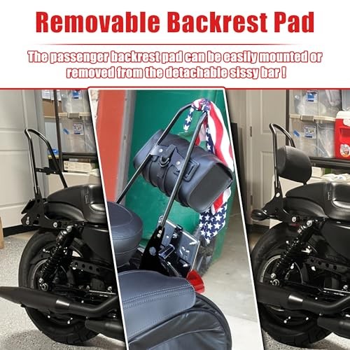 Motorcycle Sissy Bar Backrest Detachable Seat Pad Rear Passenger Upright
