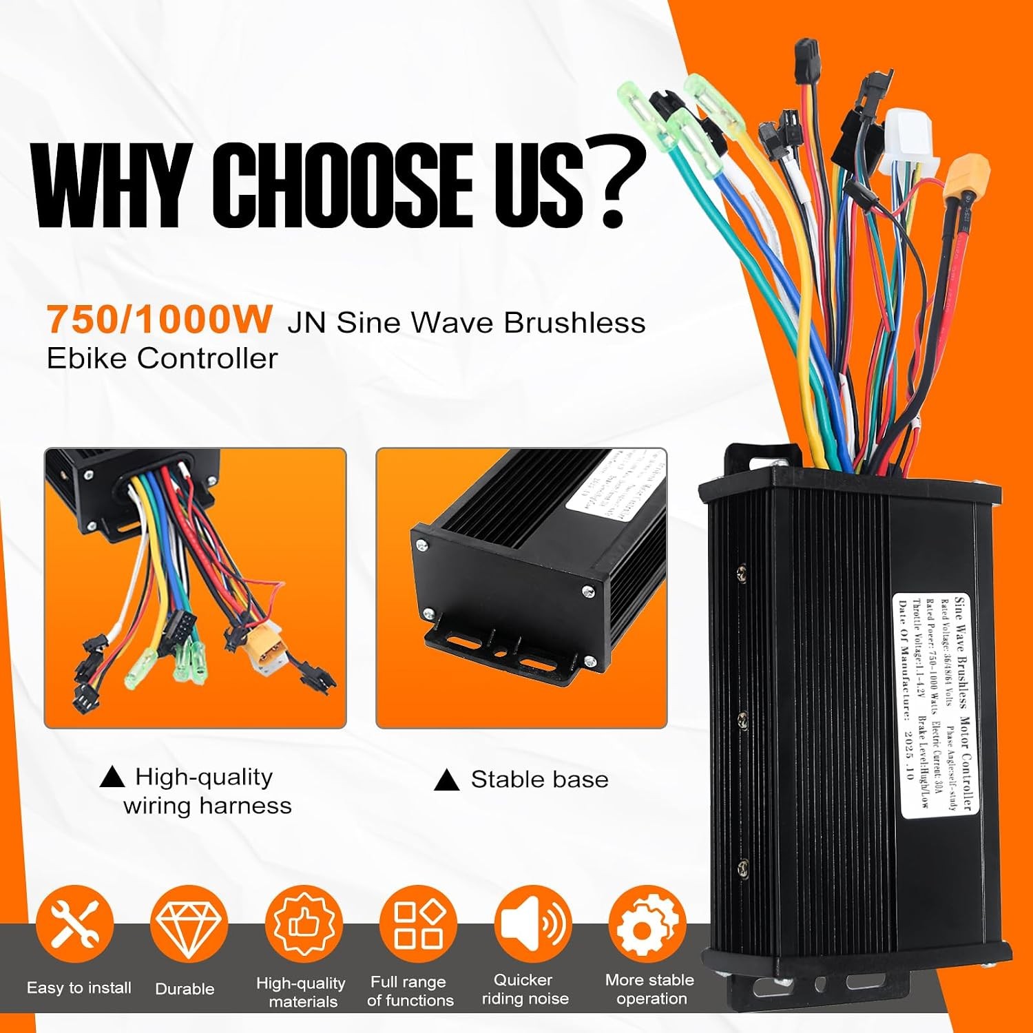 Electric Bike Controller 36V/48V/64V 30A 750W/1000W JN Sine Wave Brushless Motor