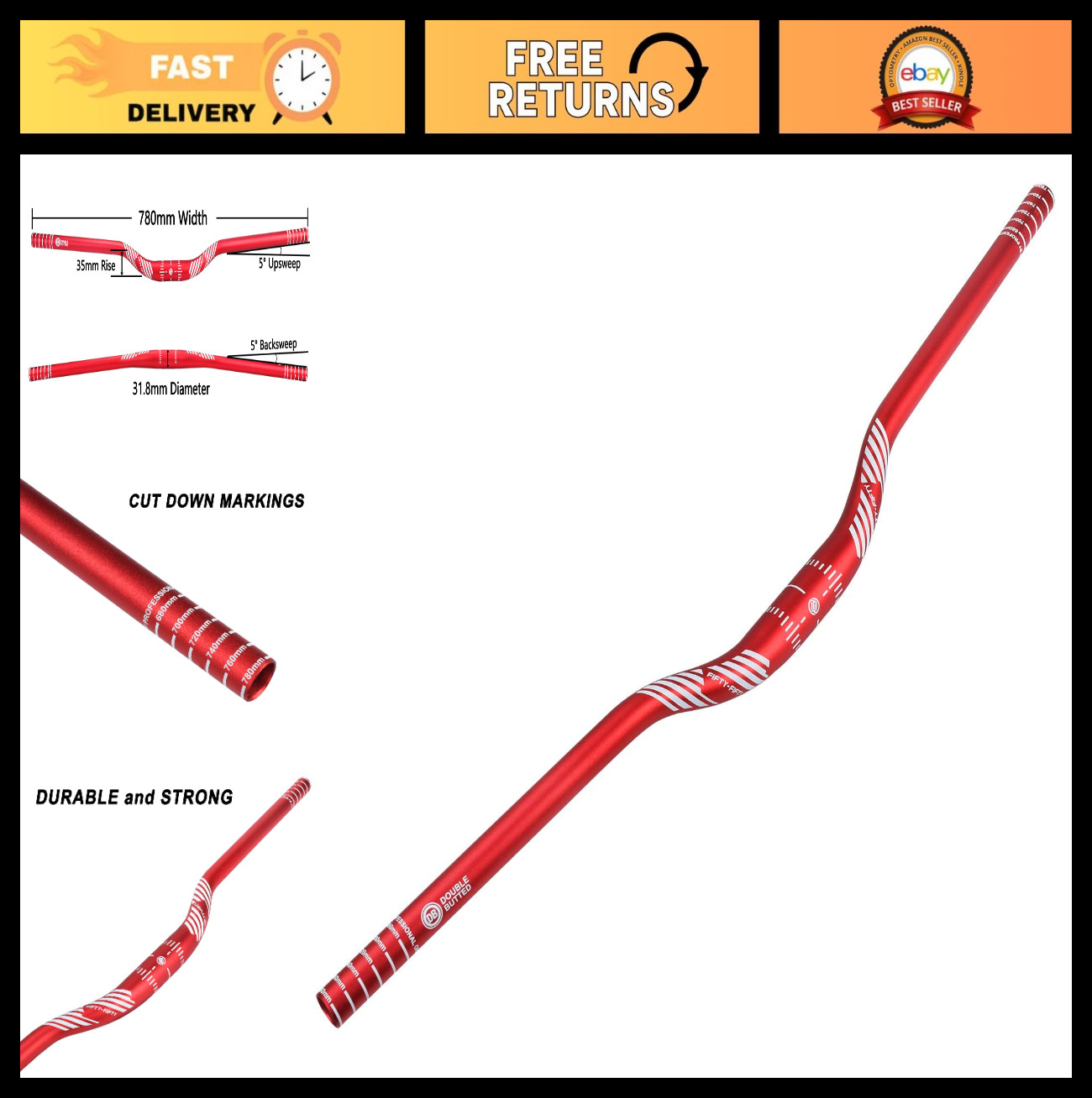 Aluminum Alloy Mountain Bike Riser Handlebar 31.8mm x 780mm – Lightweight MTB Ba