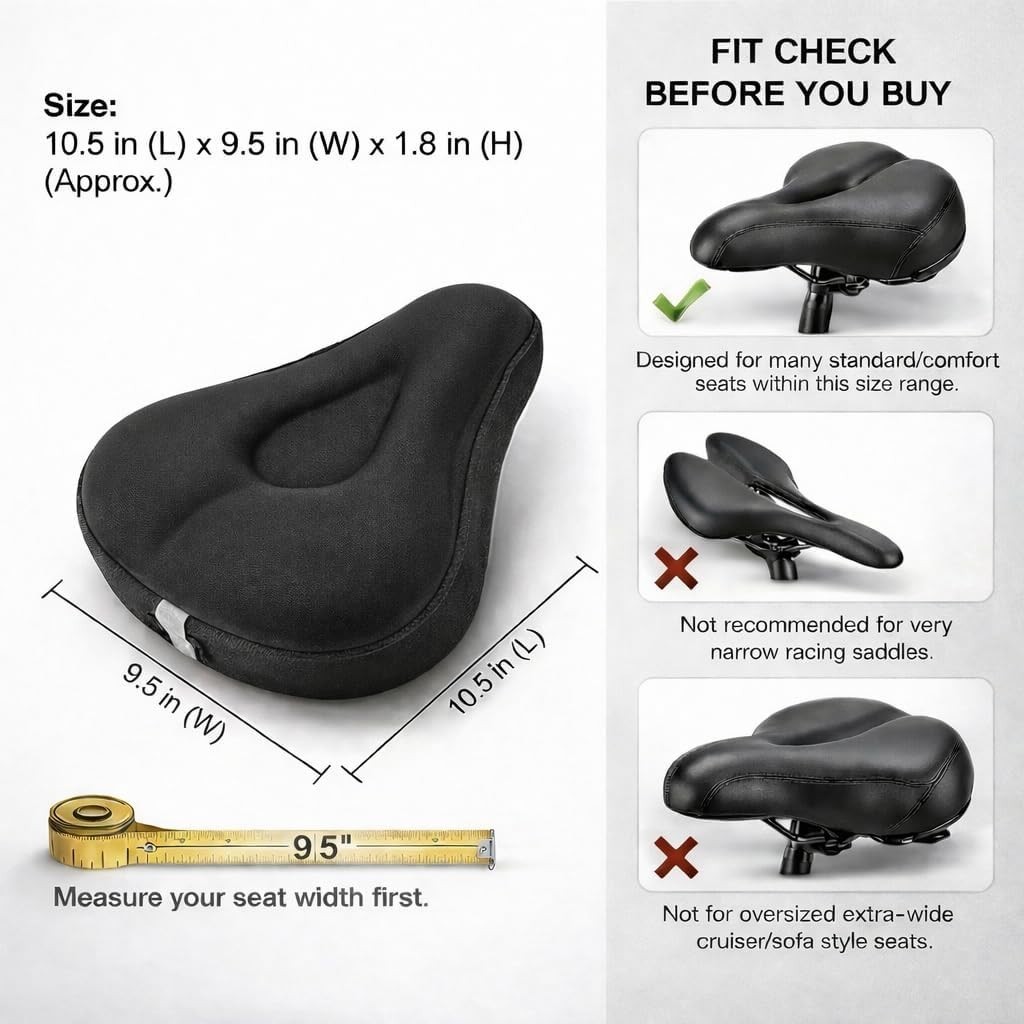 Ultimate Wide Gel Bike Seat Cushion – Soft Cover with Waterproof Case Included