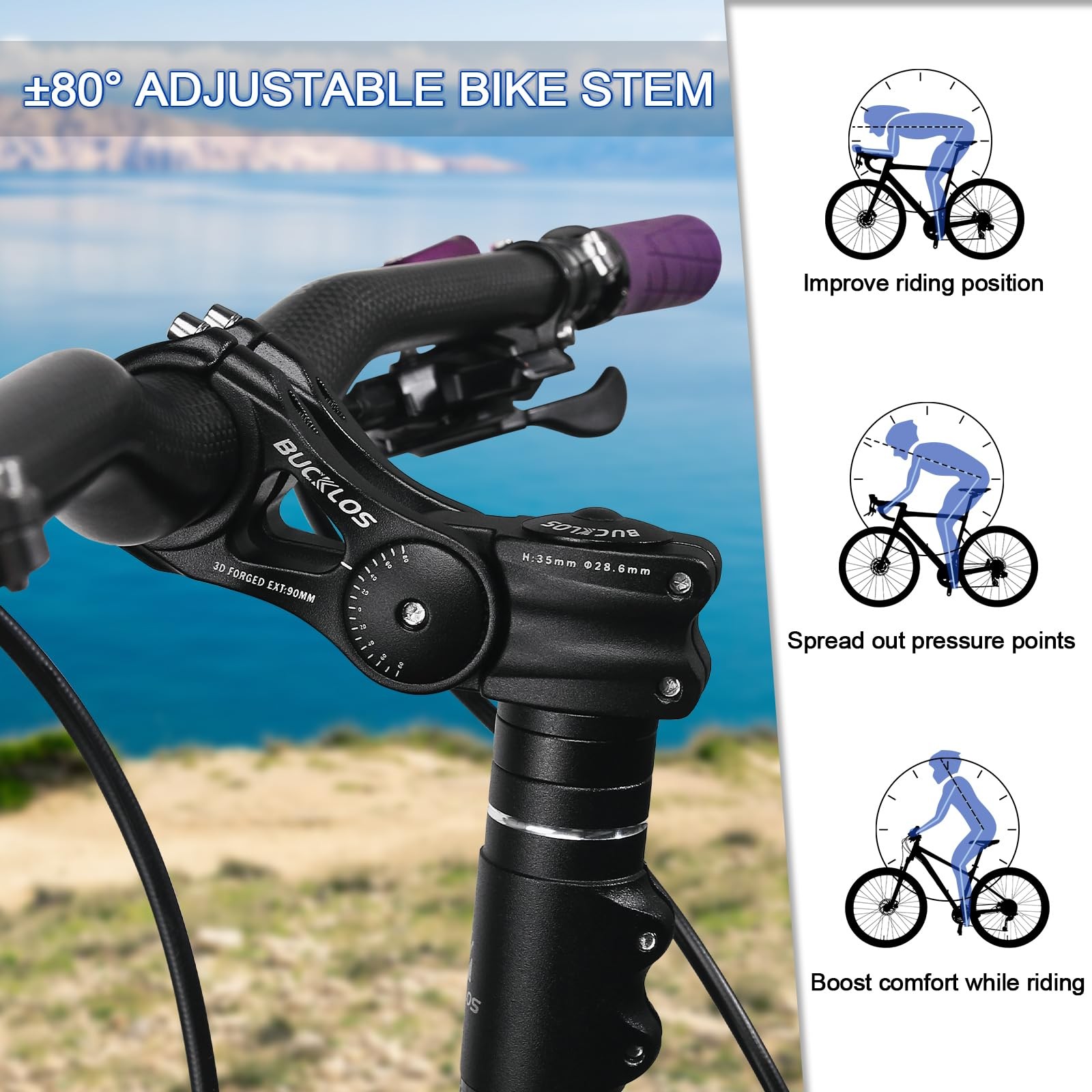 Bike Stem Riser Extender MTB Adjustable Handlebar Stem 25.4mm 90mm Parts