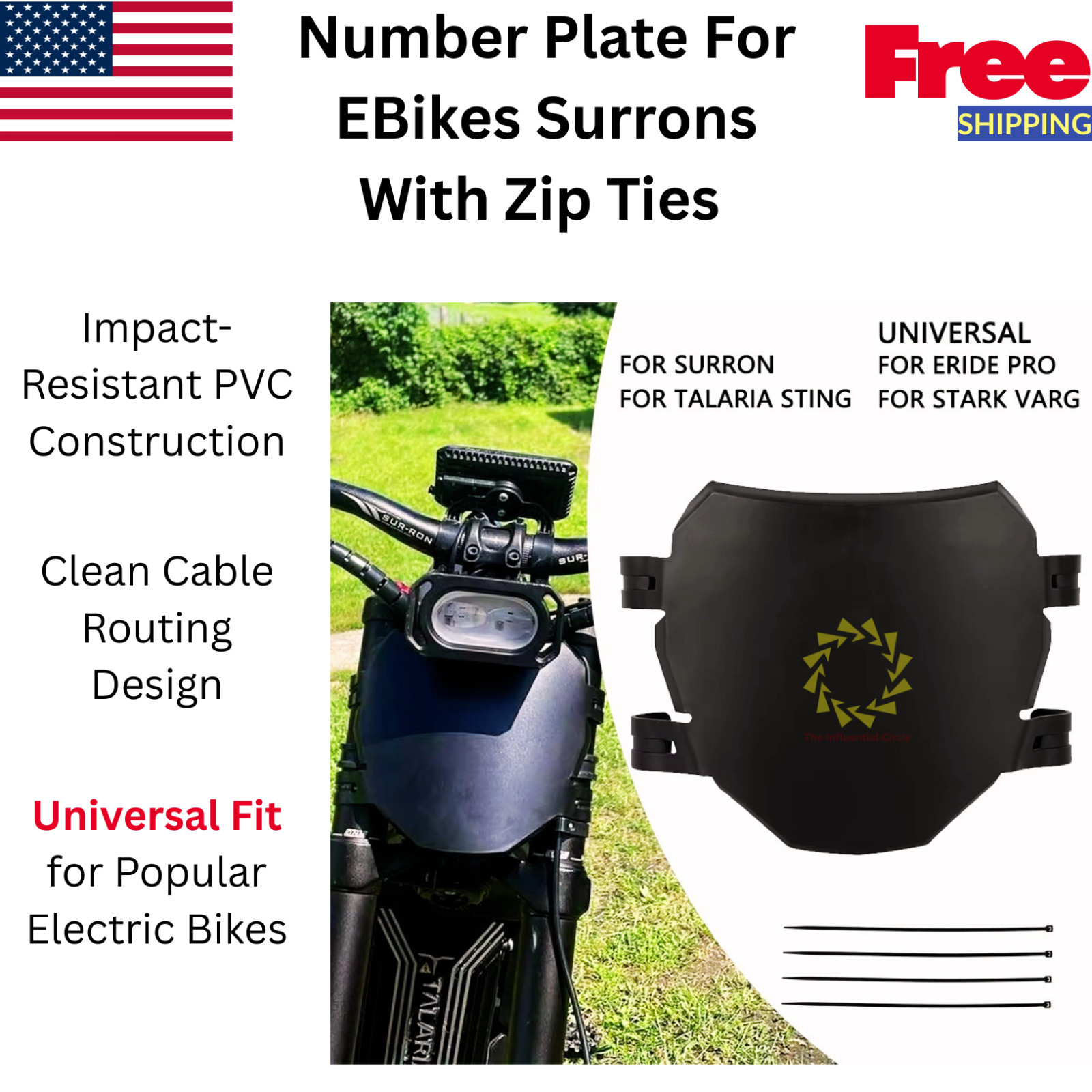Black Number Plate With Zip Ties For Downhill MTB’s EBikes Surrons