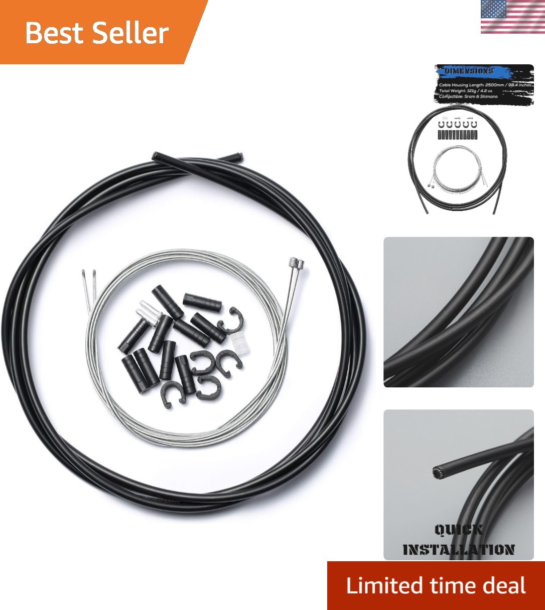 Complete Shifter Cable Housing Set for Smooth Gear Shifting – Black Finish
