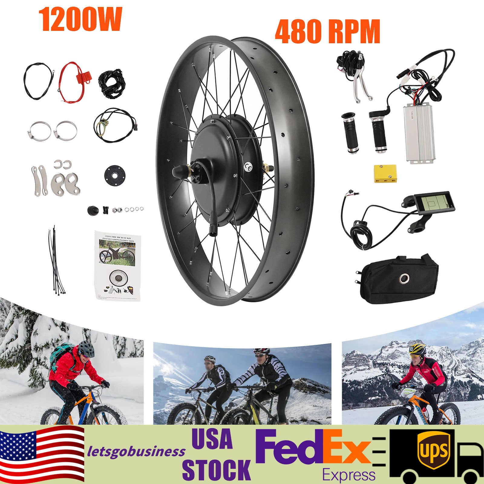 26″ 1200W Fat Tire Electric Bicycle Motor E-Bike Rear Wheel LCD Conversion Kit
