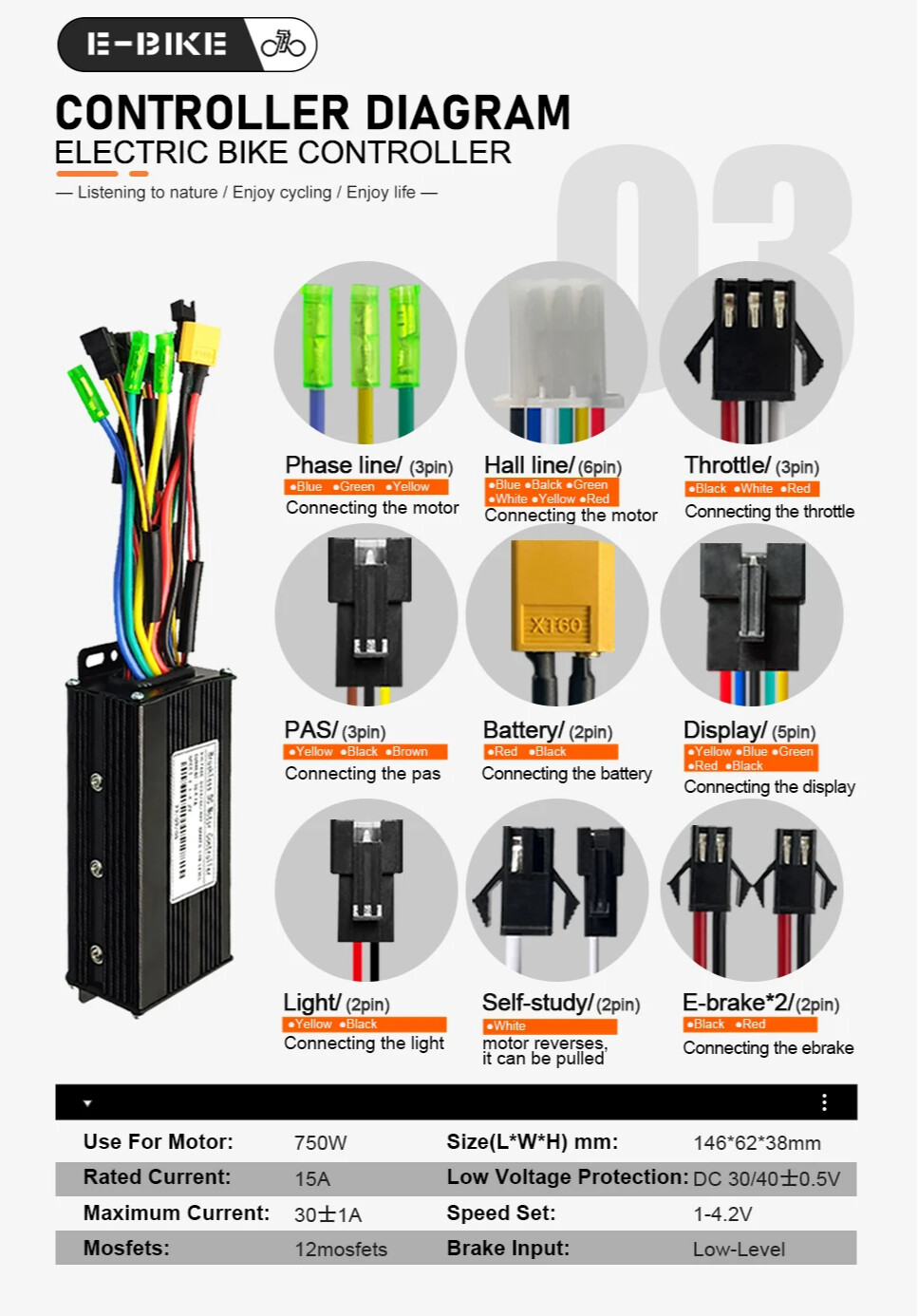 E-bike Conversion Kit 48V 750W Rear Brushless Hub Motor Wheel Dropout 142mm