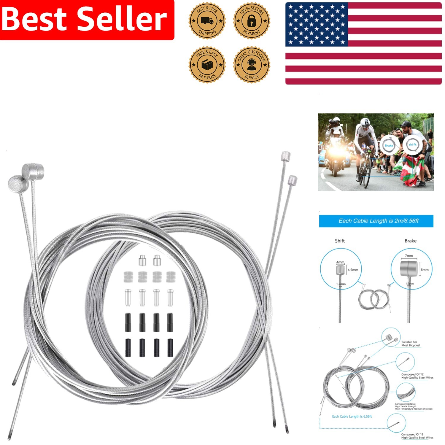 Bicycle Gear Wire Set – High-Quality Brake Shifter MTB Road Steel Alloy Cycling