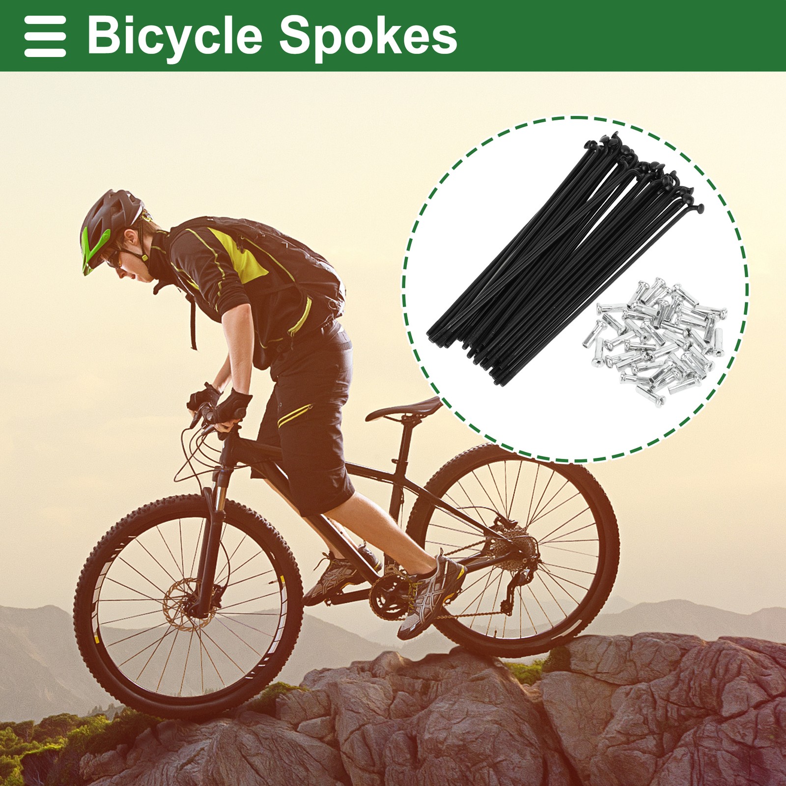 1 Set 14G 114mm Length Bicycle Spokes Nipple Carbon Steel Black Universal