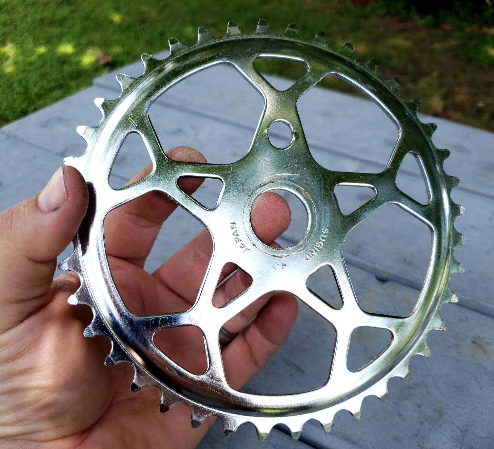 Nice! Old School Panda BMX Sugino Japan 178mm Gold Crankset 1981 40t Snowflake