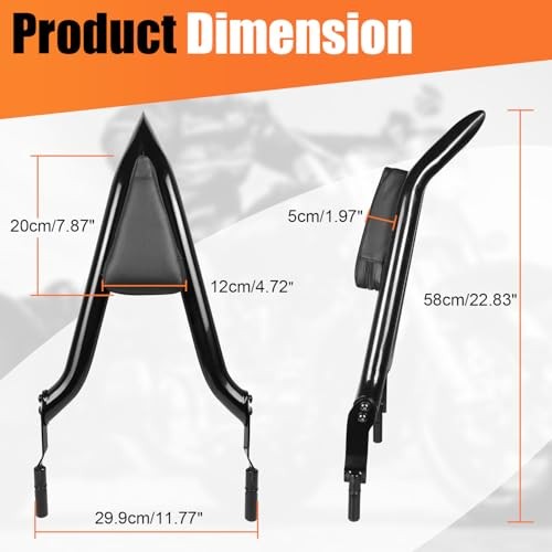 Motorcycle Rear Passenger Upright Backrest Sissy Bar With Back Rest Cushion